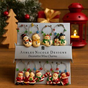 Ashley Nicole Designs Christmas Wine Charms Set Of 8 With Holiday Theme